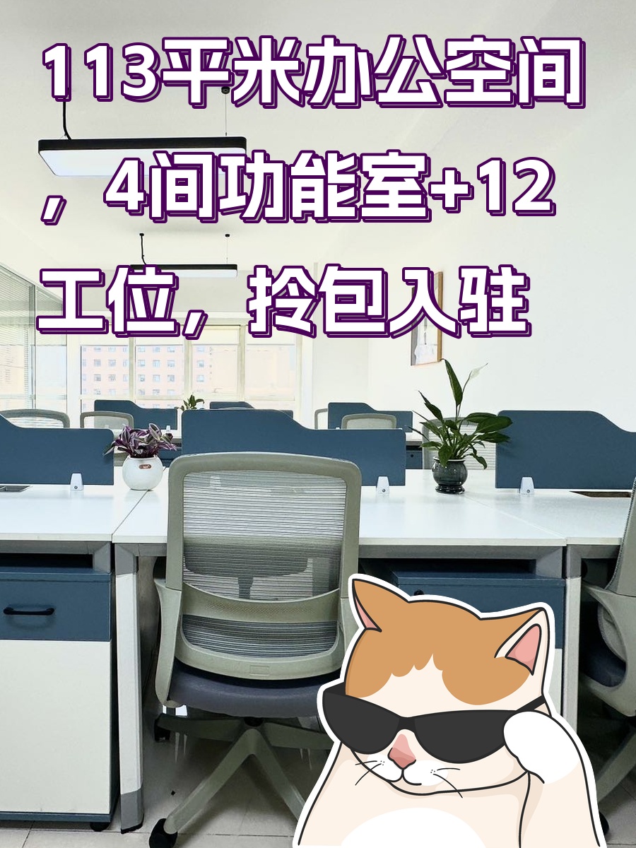 113平米办公空间，4间功能室+12工位，拎包入驻